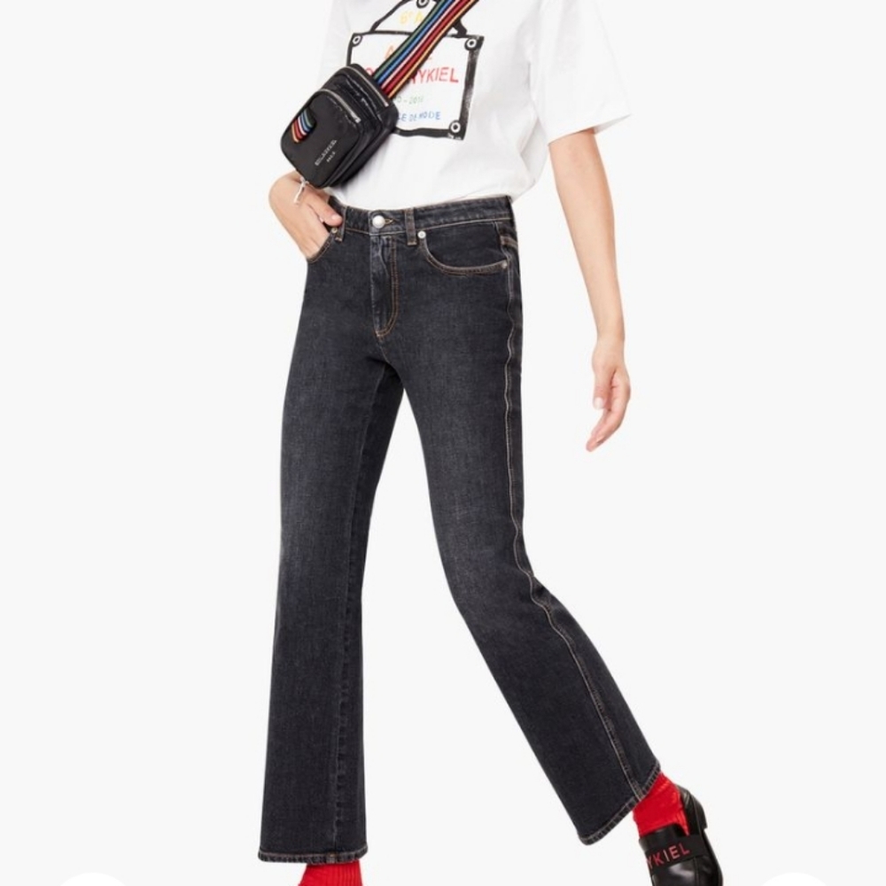 NWT Sonia Rykiel High Rise Flare Jeans Size 36/US 4 Dark Grey Designer Denim